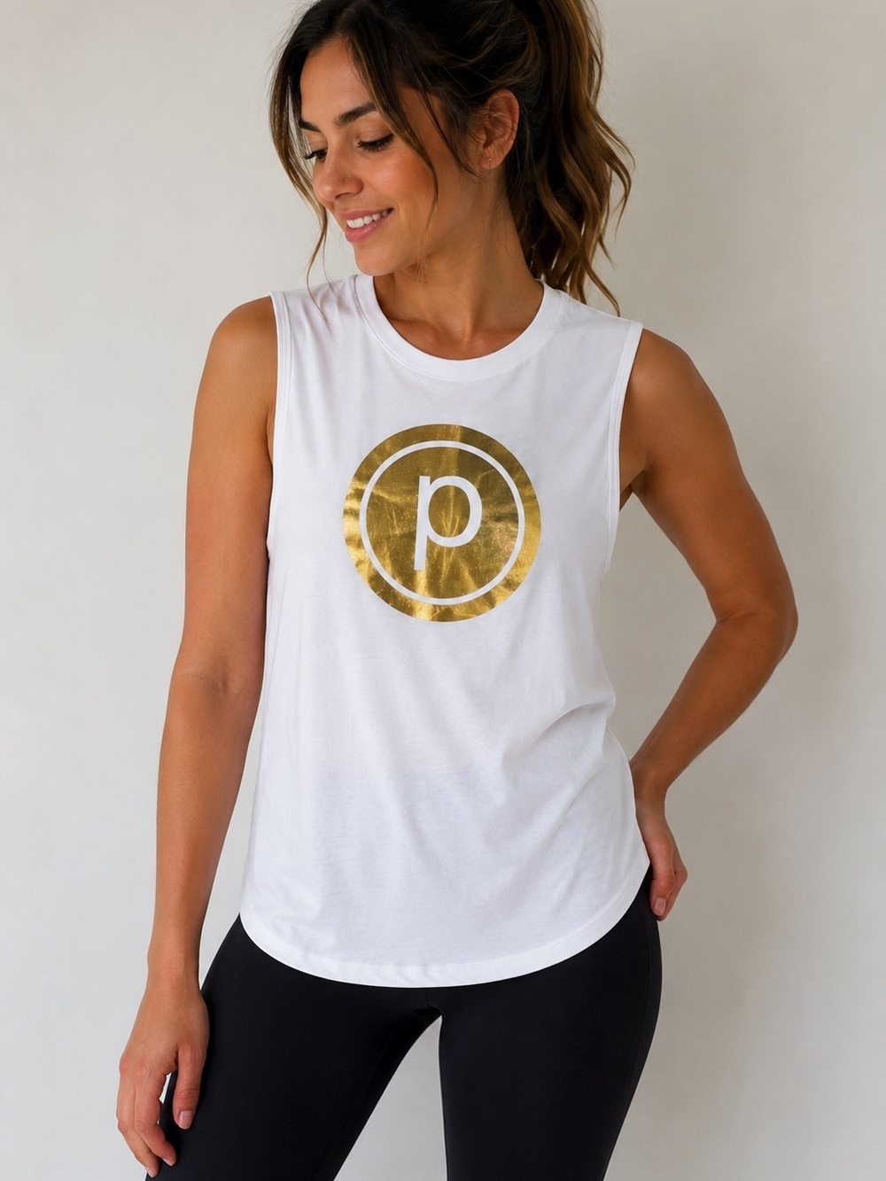 Pure Barre White Logo Muscle Tank Top Women’s Size M Made in USA